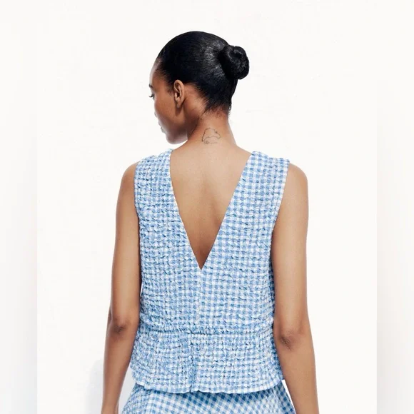 Zara blue and white gingham tie-front tank - Picture 3 of 10